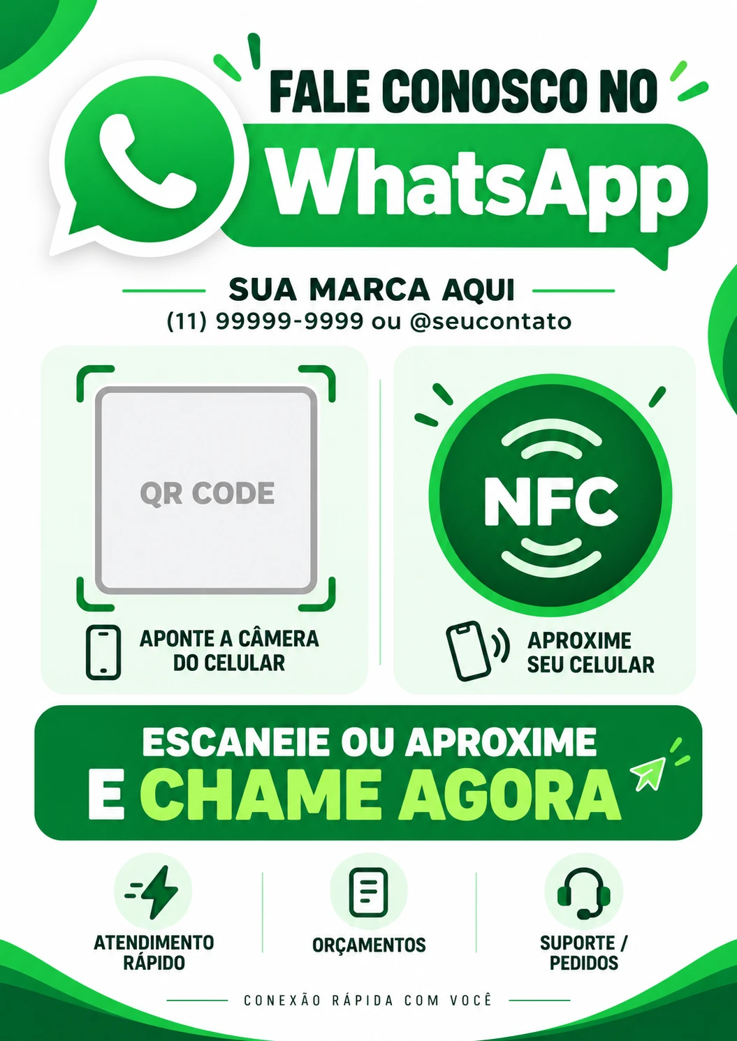 Placa verde do WhatsApp com QR Code e NFC